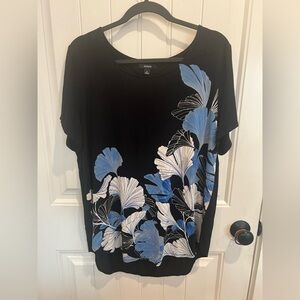 Alfani Navy Short Sleeve Floral Print Top - Blue & White